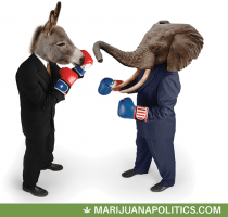 DemDonkeyRepublicanElephantCroppedMarijuanaPolitics Democrat Donkey boxes Republican Elephant