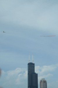 Activists ly banner over chicago